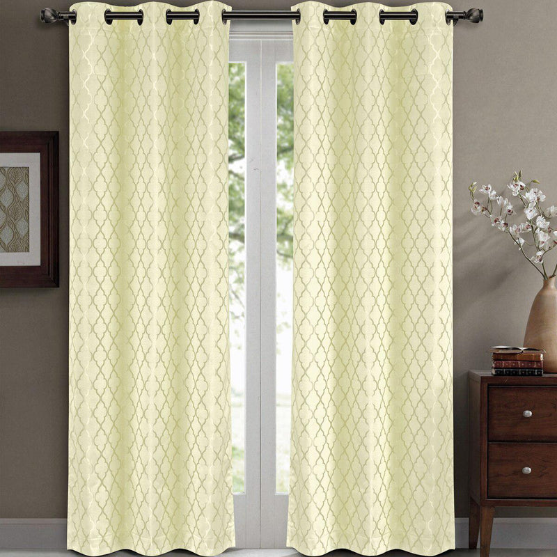 Willow Geometric Jacquard Thermal-Insulated Blackout Curtain Panels (Set of 2)-Royal Tradition-84 x 63" Pair-Ivory-Egyptian Linens