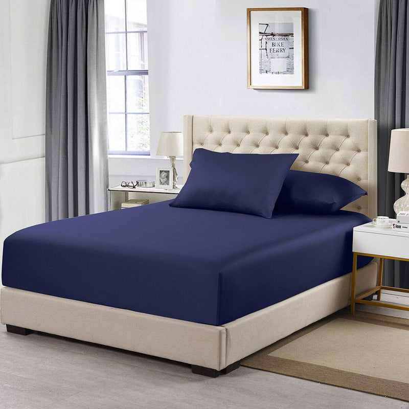 Flex Top California King Fitted Sheet Only- Solid 608 Thread Count-Royal Tradition-Navy-Egyptian Linens