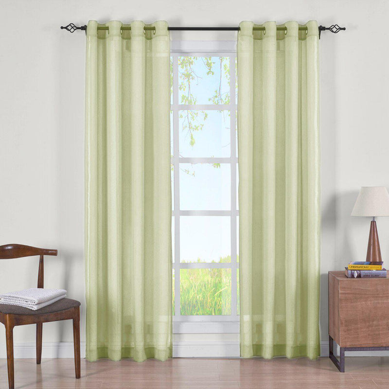 Abri Grommet Crushed Sheer Curtain Panels (Set of 2)-Royal Tradition-63 Inch Long-Spring Green-Egyptian Linens