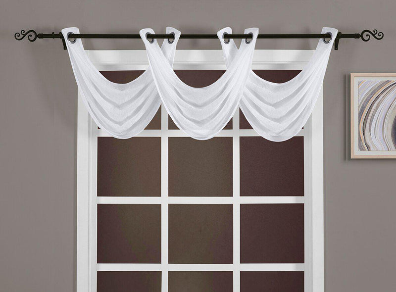 Abri Grommet Crushed Sheer Window Treatment (Single)-Royal Tradition-24 x 24" Valance-White-Egyptian Linens