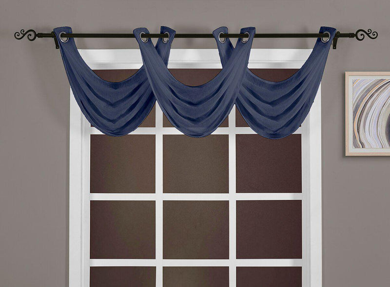 Abri Grommet Crushed Sheer Window Treatment (Single)-Royal Tradition-24 x 24" Valance-Navy-Egyptian Linens