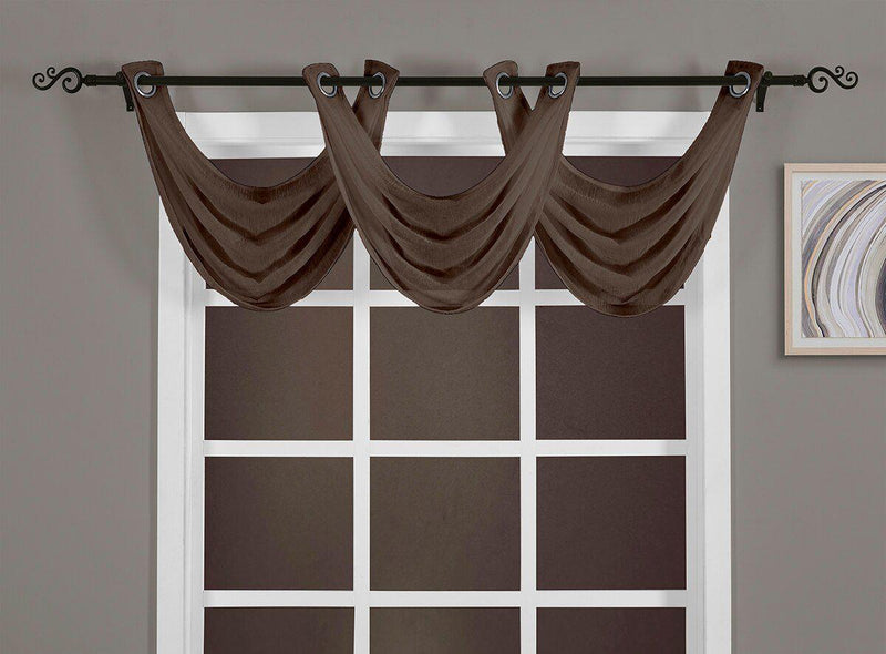 Abri Grommet Crushed Sheer Window Treatment (Single)-Royal Tradition-24 x 24" Valance-Chocolate-Egyptian Linens