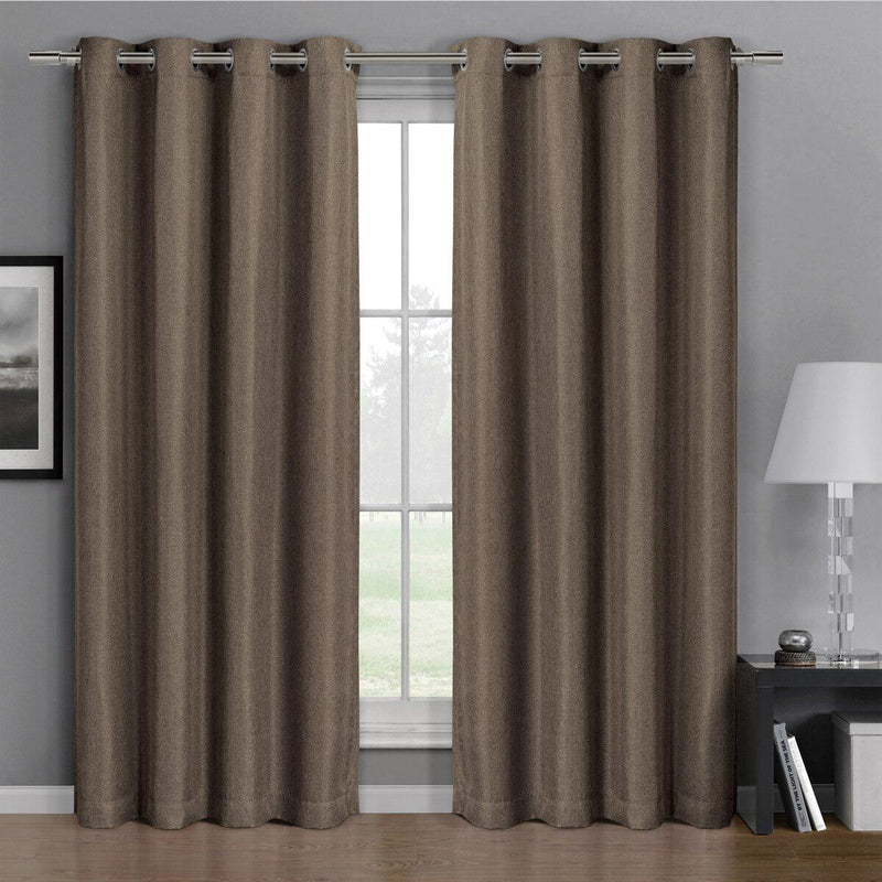 Gulfport Faux Linen Blackout Weave Curtains With Grommets Single Panel-Royal Tradition-52 x 84" Panel-Taupe-Egyptian Linens