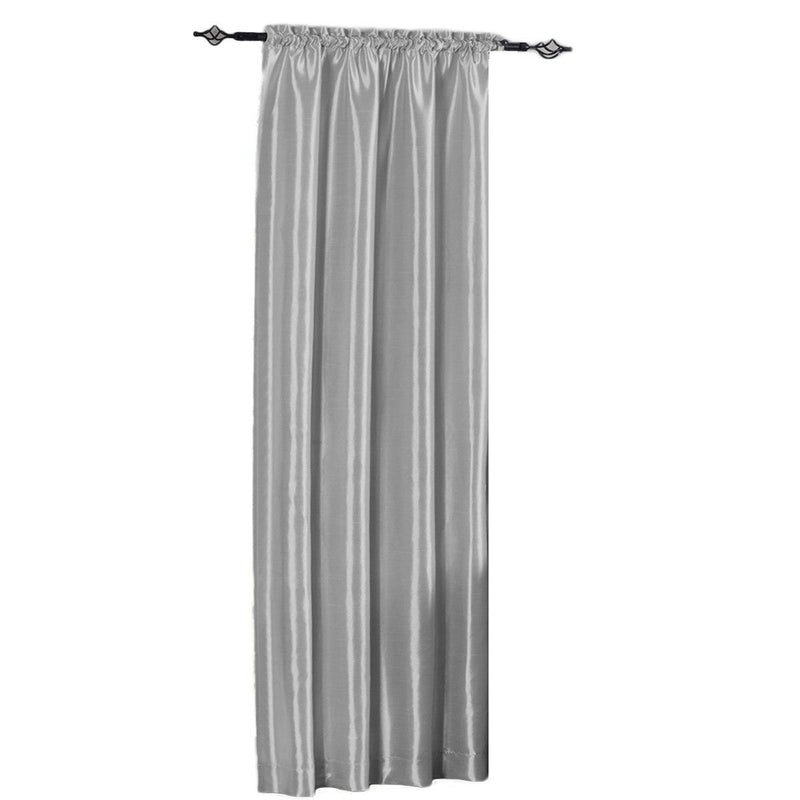 Soho Faux Silk Rod Pocket Curtain Panels- Matching Valance (Single)-Royal Tradition-42 x 84" Panel-Silver-Egyptian Linens