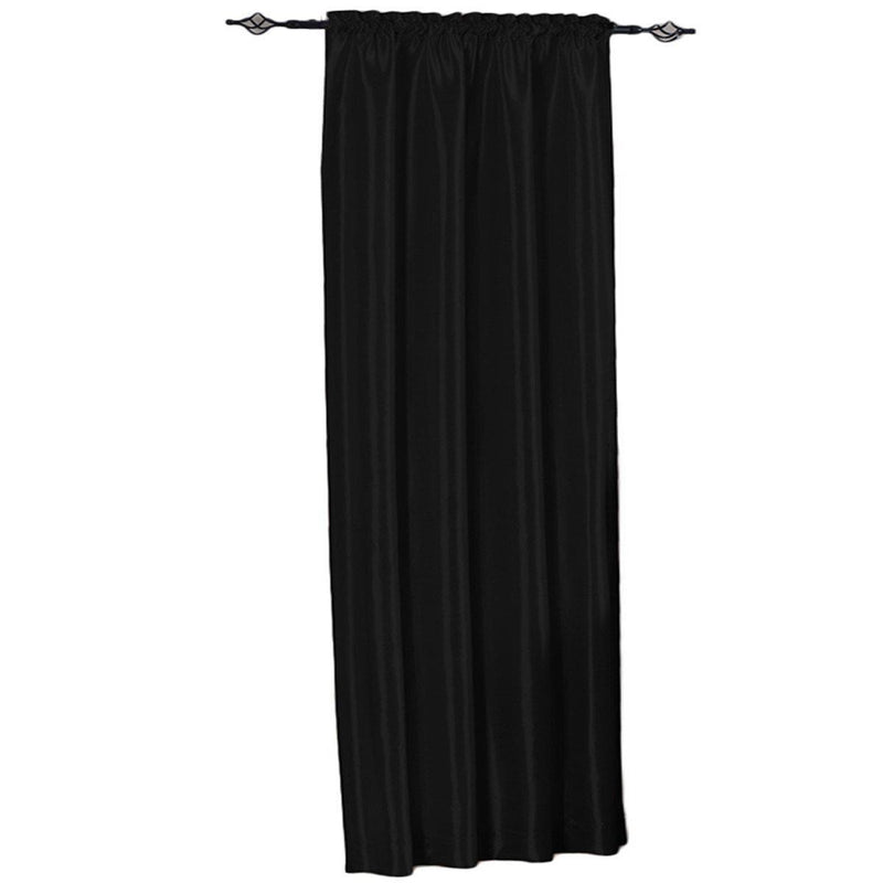 Soho Faux Silk Rod Pocket Curtain Panels- Matching Valance (Single)-Royal Tradition-42 x 63" Panel-Black-Egyptian Linens