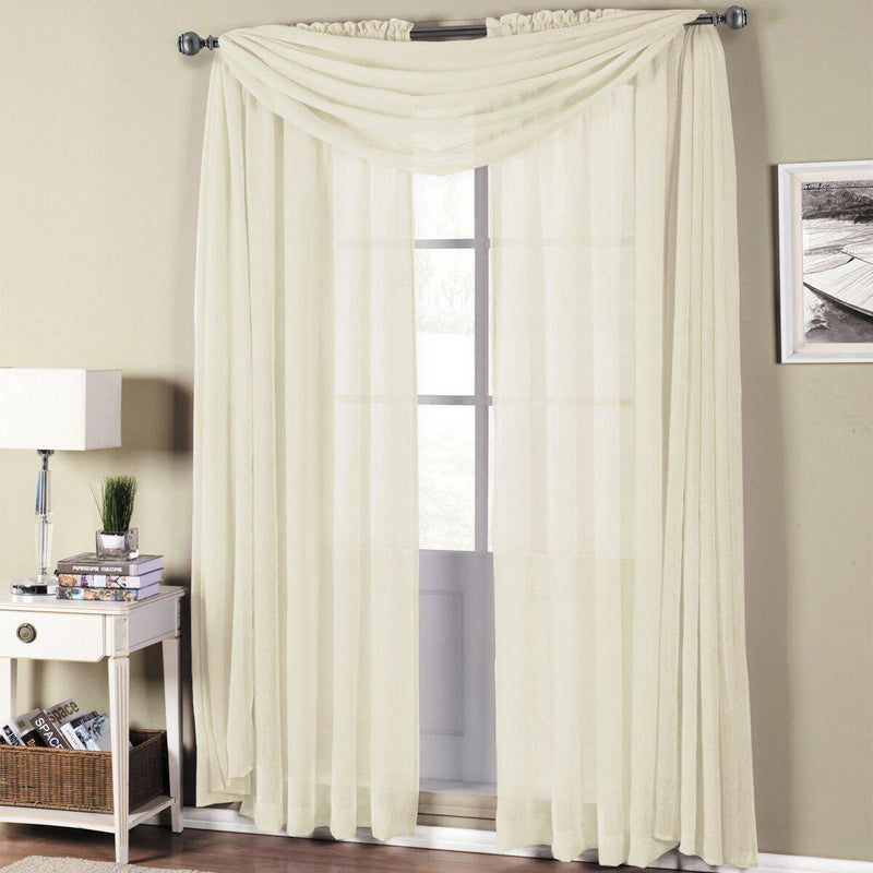 Abri Rod Pocket Crushed Sheer Curtain Panel (Single)-Royal Tradition-50 x 63" Panel-Ivory-Egyptian Linens