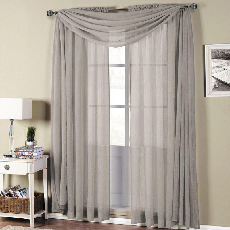 Abri Rod Pocket Crushed Sheer Curtain Panel (Single)-Royal Tradition-50 x 63" Panel-Grey-Egyptian Linens