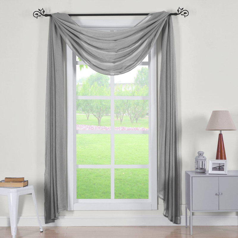 Abri Rod Pocket Crushed Sheer Curtain Panel (Single)-Royal Tradition-50 x 216" Scarf-Grey-Egyptian Linens