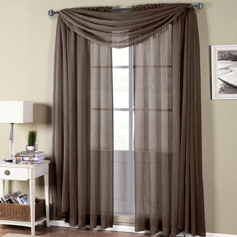 Abri Rod Pocket Crushed Sheer Curtain Panel (Single)-Royal Tradition-50 x 120" Panel-Chocolate-Egyptian Linens