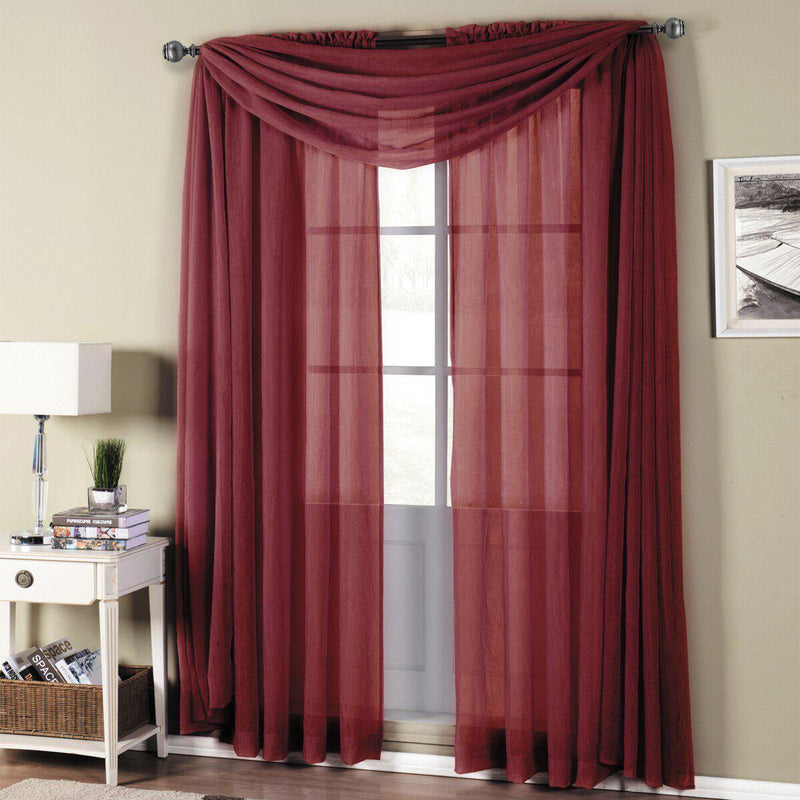 Abri Rod Pocket Crushed Sheer Curtain Panel (Single)-Royal Tradition-50 x 96" Panel-Burgundy-Egyptian Linens
