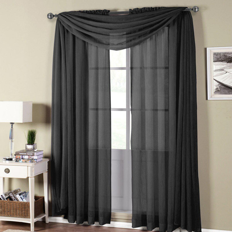Abri Rod Pocket Crushed Sheer Curtain Panel (Single)-Royal Tradition-50 x 120" Panel-Black-Egyptian Linens