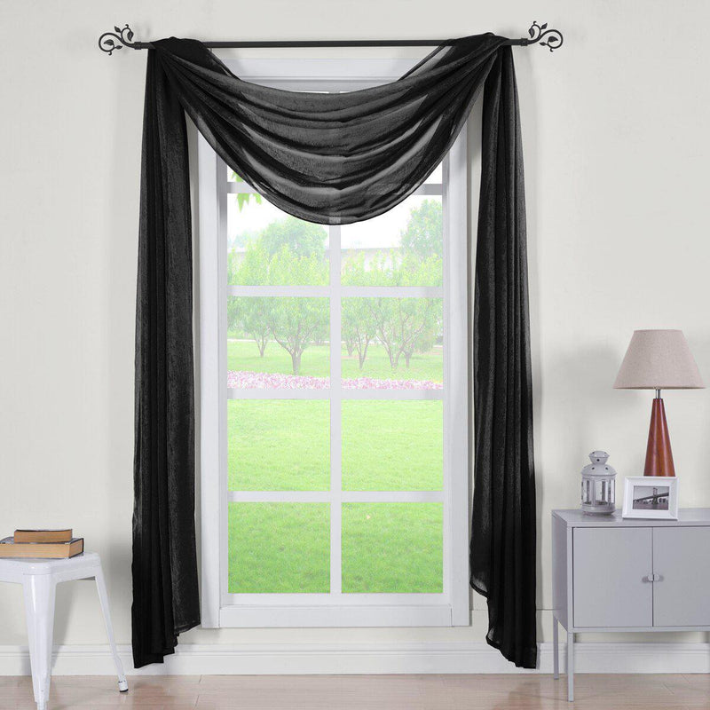 Abri Rod Pocket Crushed Sheer Curtain Panel (Single)-Royal Tradition-50 x 216" Scarf-Black-Egyptian Linens