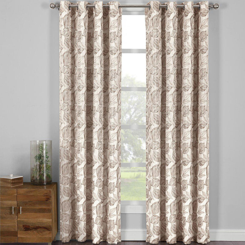 Catalina Leaf Swirl Jacquard Curtain Panels Grommet Top (Set of 2)-Royal Tradition-108 x 63" Pair-Brown-Egyptian Linens
