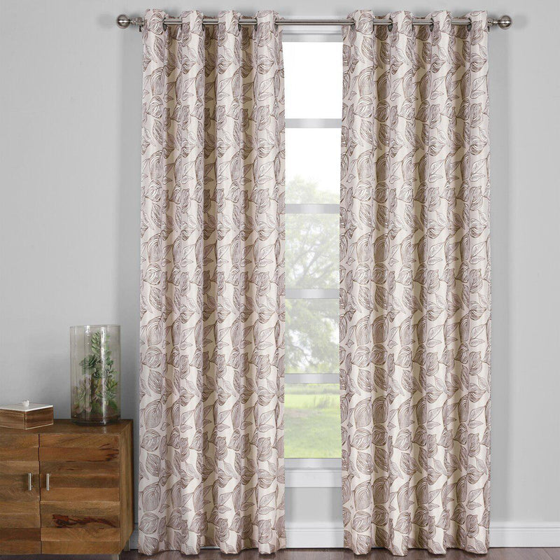 Catalina Leaf Swirl Jacquard Curtain Panels Grommet Top (Set of 2)-Royal Tradition-108 x 63" Pair-Olive-Egyptian Linens