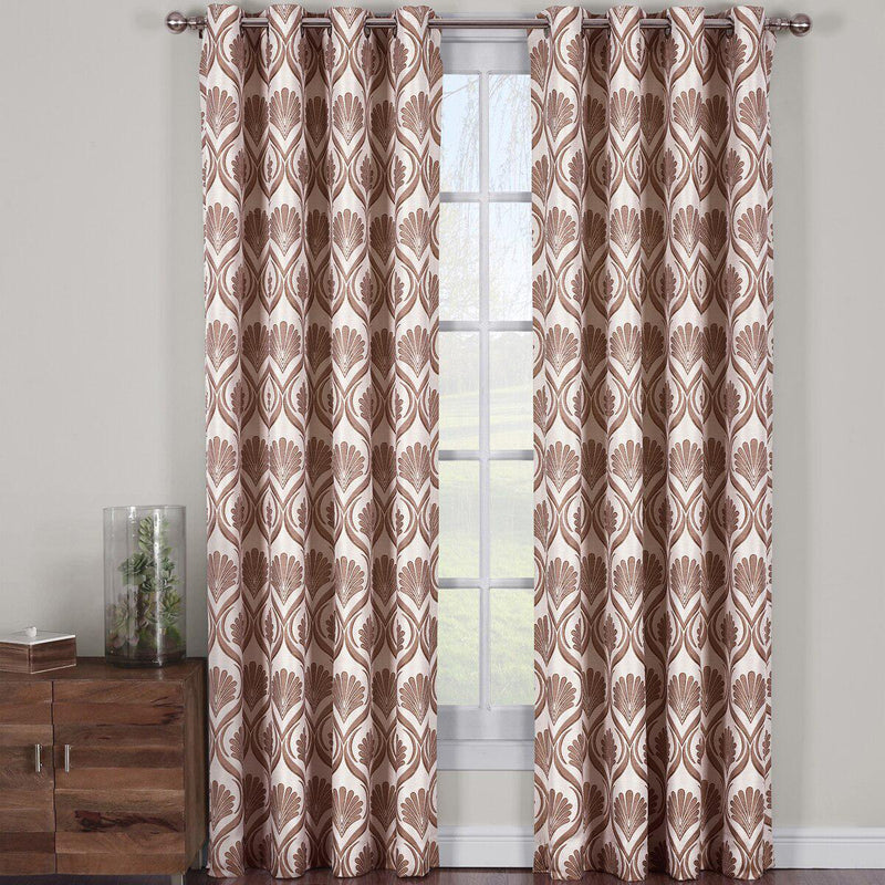 Modern Jacqueline Jacquard Drapes Grommet Top (Set of 2 Panels)-Royal Tradition-108 x 63" Pair-Chocolate-Egyptian Linens