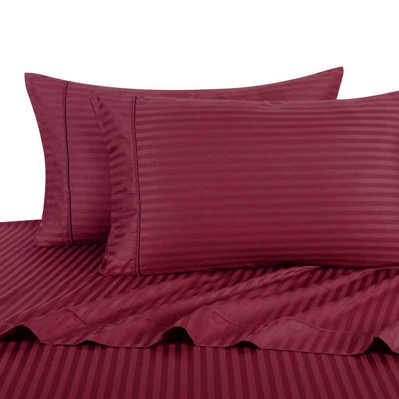 Olympic Queen Sheet Set - Striped 300 Thread Count-Royal Tradition-Burgundy-Egyptian Linens