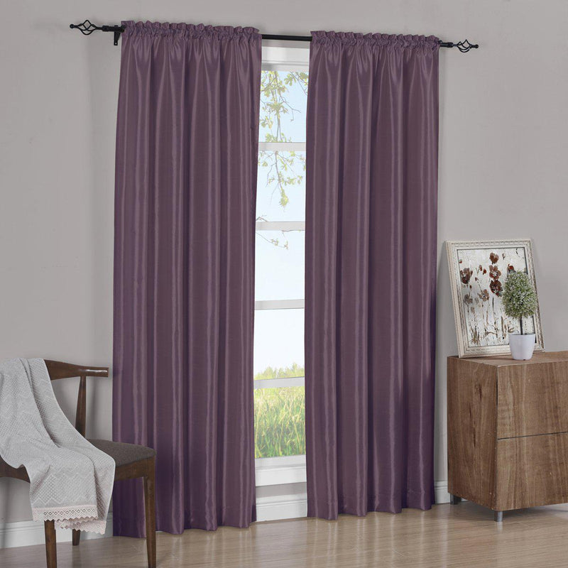 Pair Curtain Panels Soho Faux Silk (Set of 2)-Royal Tradition-63 Inch Long-Purple-Egyptian Linens