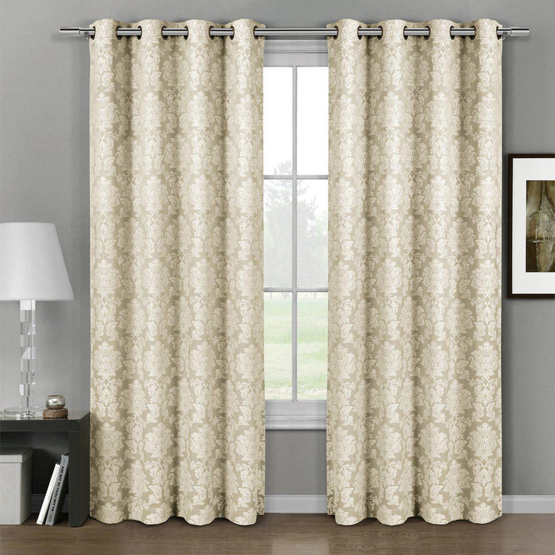 Aryanna Classic Damask Floral Curtains Jacquard Grommet Panels (Set of 2)-Royal Tradition-54 x 63" Pair-Beige-Egyptian Linens