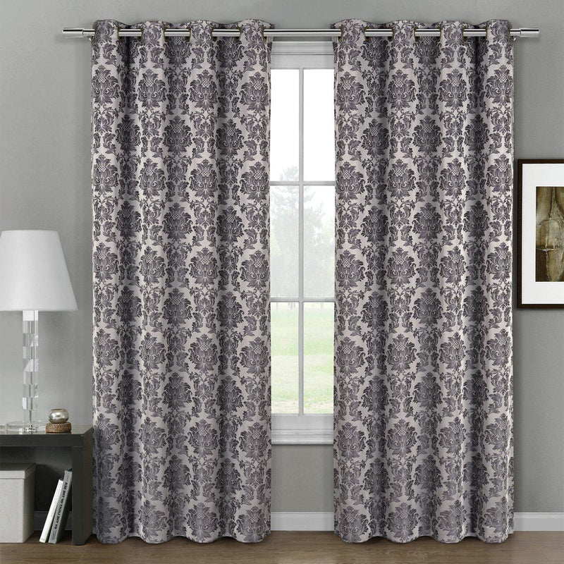 Aryanna Classic Damask Floral Curtains Jacquard Grommet Panels (Set of 2)-Royal Tradition-54 x 63" Pair-Gray-Egyptian Linens
