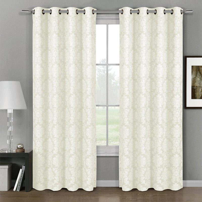 Aryanna Classic Damask Floral Curtains Jacquard Grommet Panels (Set of 2)-Royal Tradition-Egyptian Linens