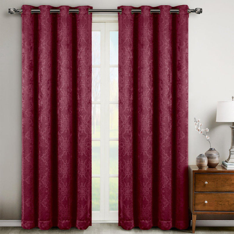 Bella Blackout Weave Paisley Grommet Curtain Panels (Set of 2)-Royal Tradition-104 x 63" Pair-Burgundy-Egyptian Linens
