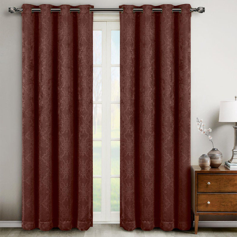 Bella Blackout Weave Paisley Grommet Curtain Panels (Set of 2)-Royal Tradition-104 x 63" Pair-Chocolate-Egyptian Linens