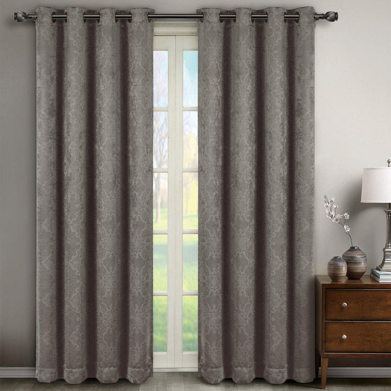 Bella Blackout Weave Paisley Grommet Curtain Panels (Set of 2)-Royal Tradition-104 x 63" Pair-Grey-Egyptian Linens
