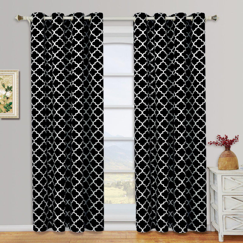 Black & White Meridian Room-Darkening Thermal Insulated Curtain Pair (Set of 2 Panels)-Royal Tradition-84"-Egyptian Linens