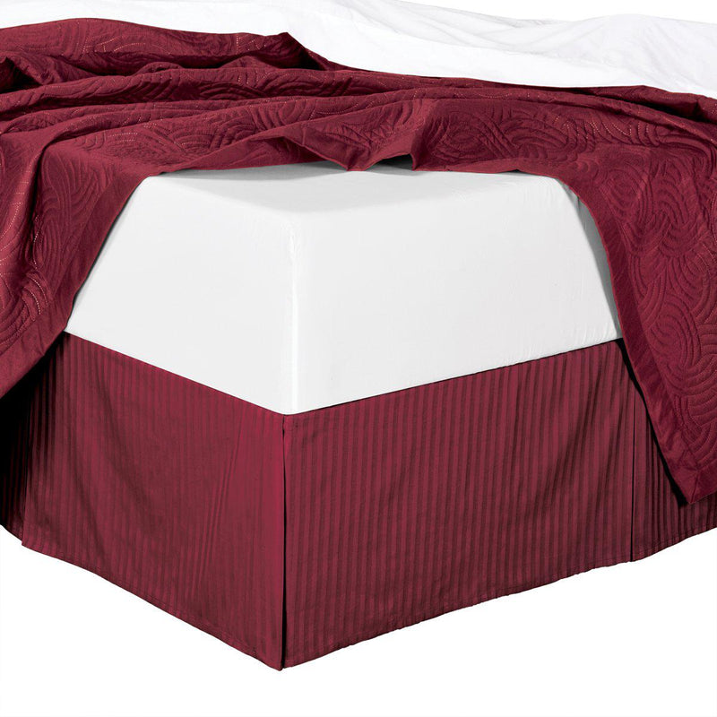 Combed Cotton Split Corners Damask Stripe Bed Skirts-Royal Tradition-Twin XL-Burgundy-Egyptian Linens