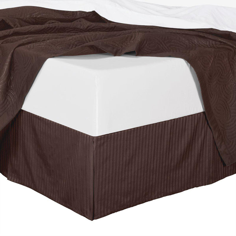 Combed Cotton Split Corners Damask Stripe Bed Skirts-Royal Tradition-Twin XL-Chocolate-Egyptian Linens