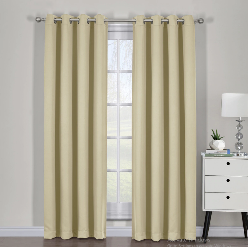 Ava Blackout Weave Curtain Panels With Tie Backs Pair (Set Of 2)-Egyptian Linens-54" x 63" Pair-Beige-Egyptian Linens