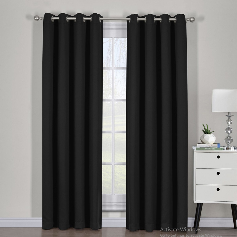 Ava Blackout Weave Curtain Panels With Tie Backs Pair (Set Of 2)-Egyptian Linens-54" x 63" Pair-Black-Egyptian Linens