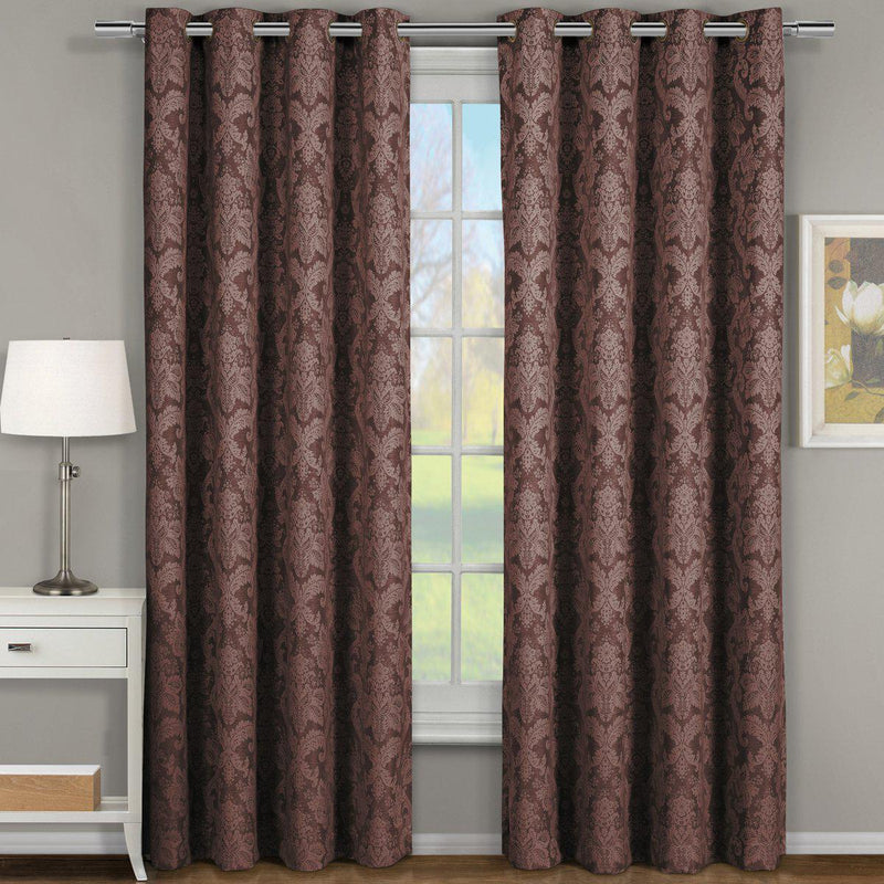 Blair Damask Floral Curtains Jacquard Drapes Grommet Top Panels (Set of 2)-Royal Tradition-54 x 63" Pair-Chocolate-Egyptian Linens