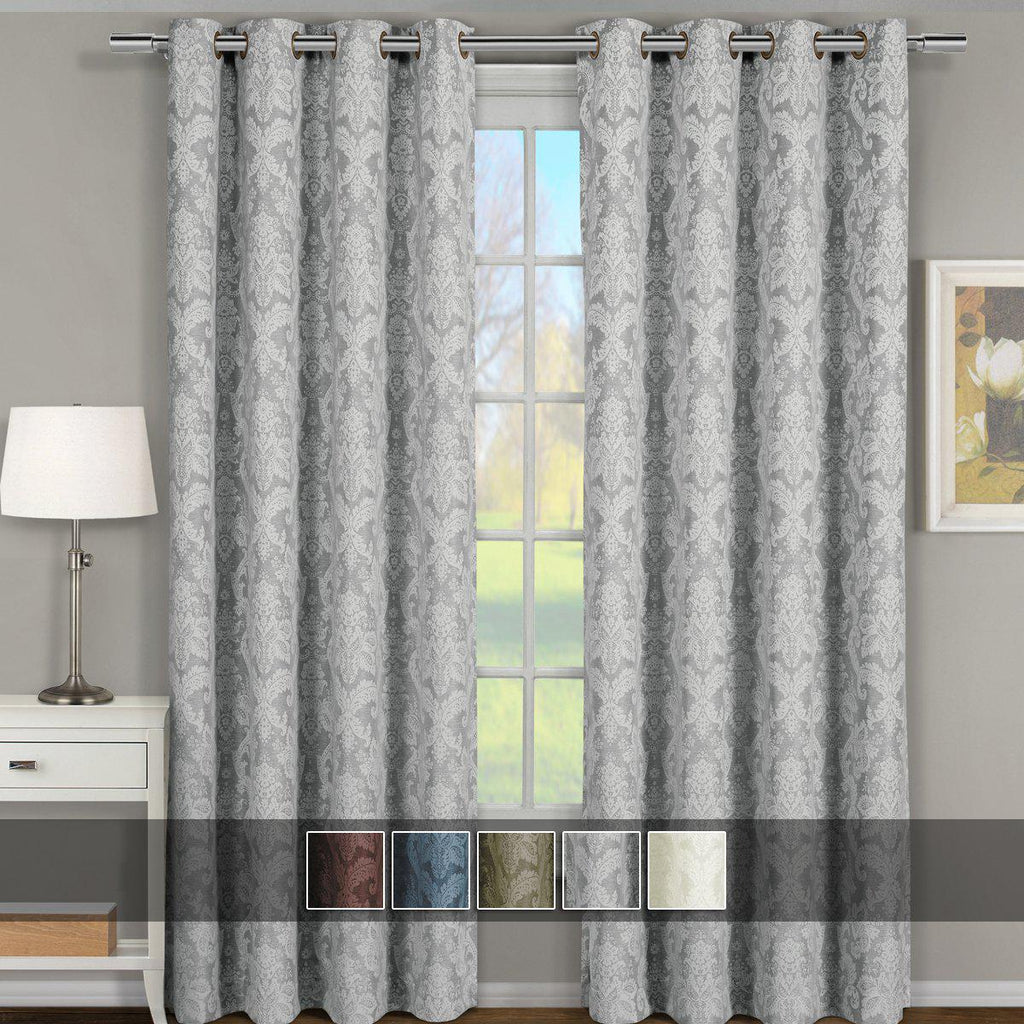 Blair Damask Floral Curtains Jacquard Drapes Grommet Top Panels