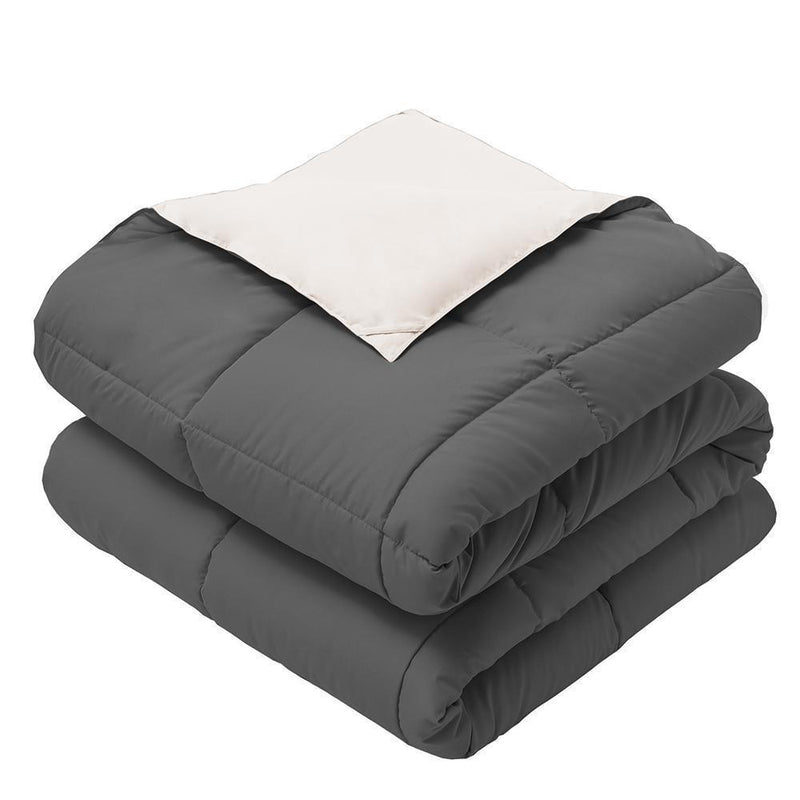 Reversible Plush Down Alternative Blanket-Royal Hotel Bedding-Twin/Twin XL-Charcoal/Cream-Egyptian Linens