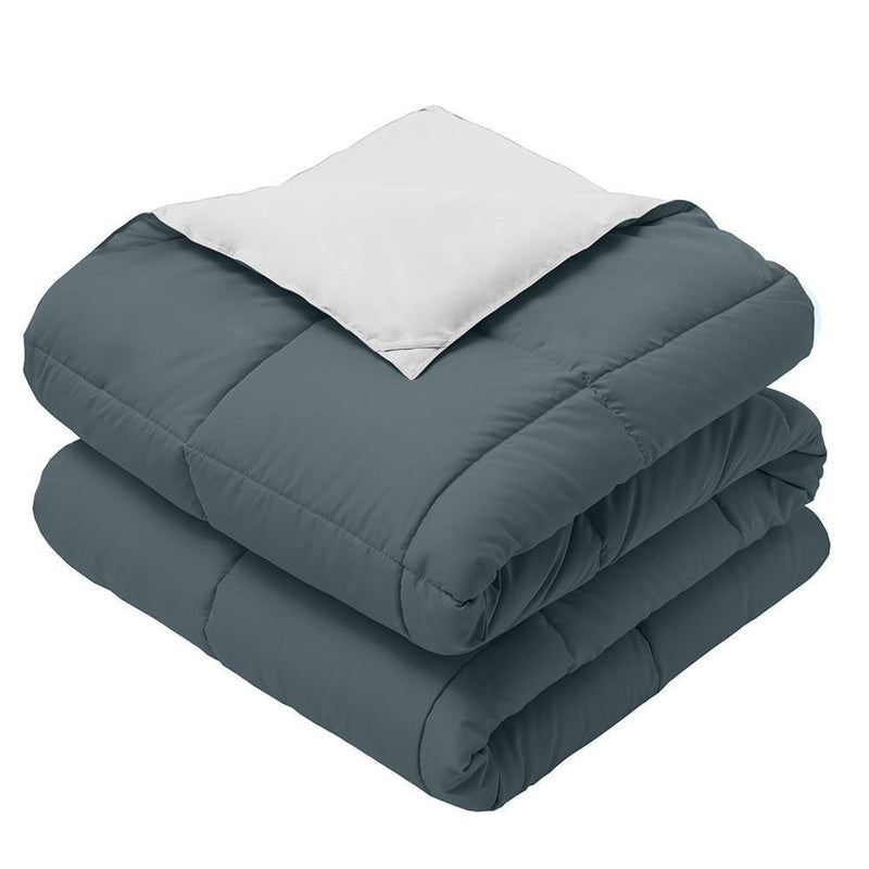 Reversible Plush Down Alternative Blanket-Royal Hotel Bedding-Twin/Twin XL-Navy/Gray-Egyptian Linens