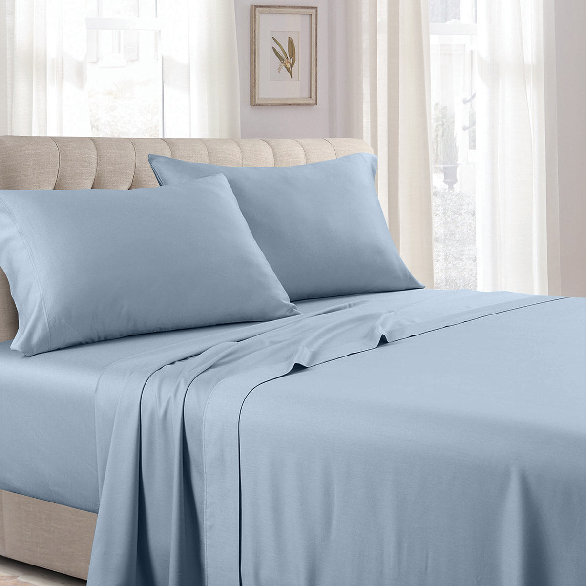 Nestwell Silky & Smooth Egyptian Cotton Sateen Cal King Sheet Set 2024 Pale Blue New