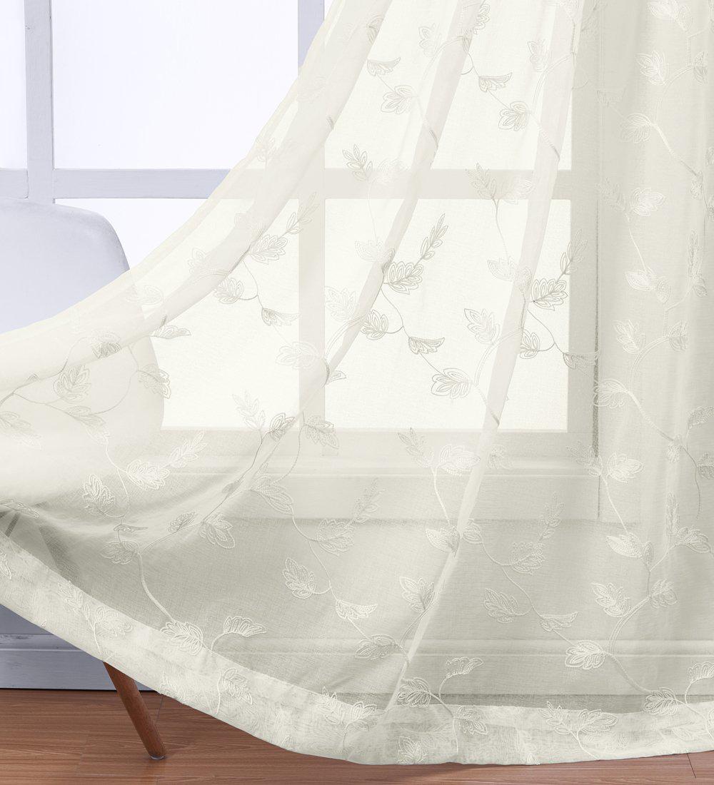 Brook Embroidered Grommet Top Sheer Window Curtain Pair