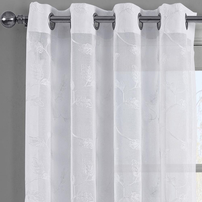 Brook Embroidered Grommet Top Sheer Window Curtain Pair (Set of 2 )-Royal Tradition-Egyptian Linens