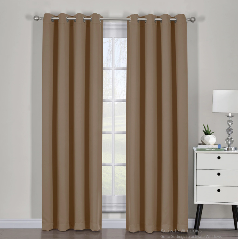 Ava Blackout Weave Curtain Panels With Tie Backs Pair (Set Of 2)-Egyptian Linens-54" x 63" Pair-Cappuccino-Egyptian Linens