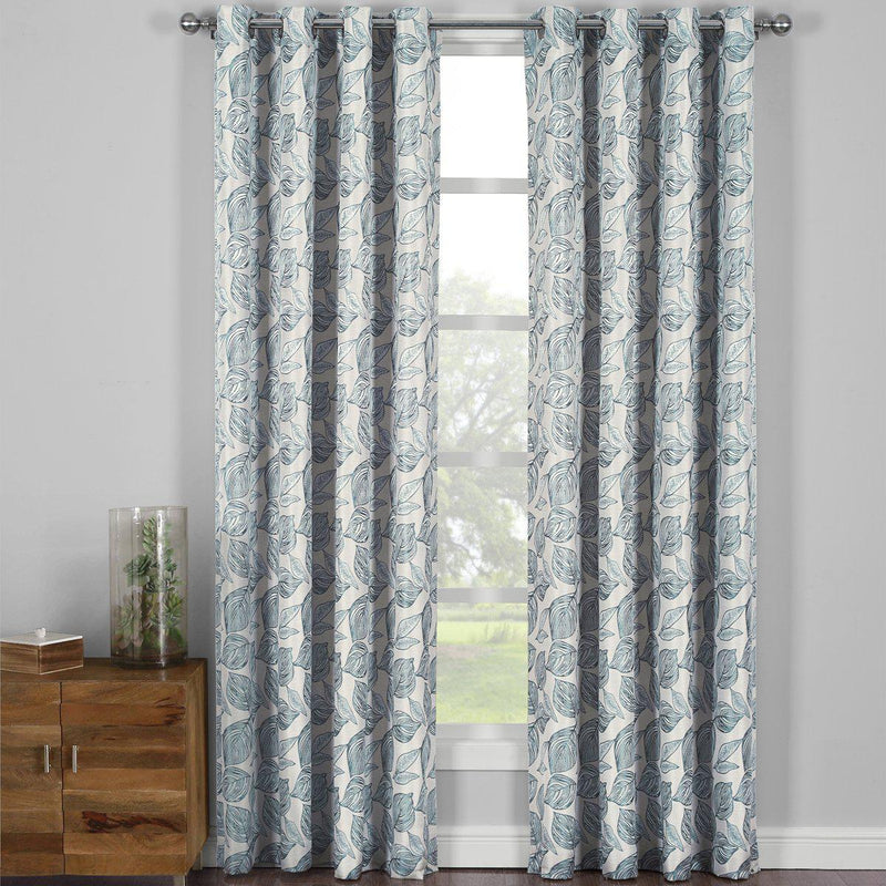 Catalina Leaf Swirl Jacquard Curtain Panels Grommet Top (Set of 2)-Royal Tradition-108 x 63" Pair-Gray-Egyptian Linens