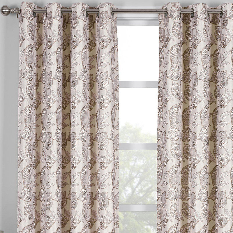 Catalina Leaf Swirl Jacquard Curtain Panels Grommet Top (Set of 2)-Royal Tradition-Egyptian Linens