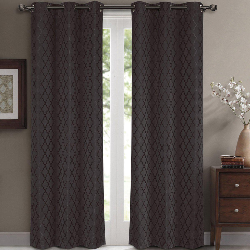 Willow Geometric Jacquard Thermal-Insulated Blackout Curtain Panels (Set of 2)-Royal Tradition-84 x 63" Pair-Charcoal-Egyptian Linens