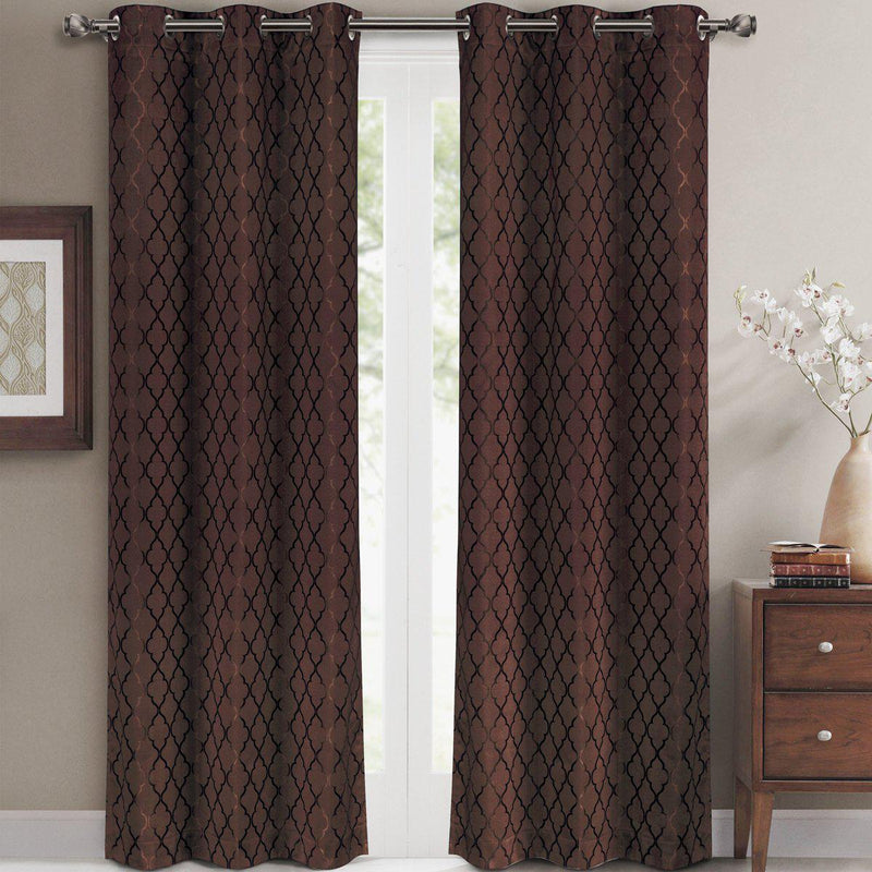 Willow Geometric Jacquard Thermal-Insulated Blackout Curtain Panels (Set of 2)-Royal Tradition-84 x 63" Pair-Chocolate-Egyptian Linens
