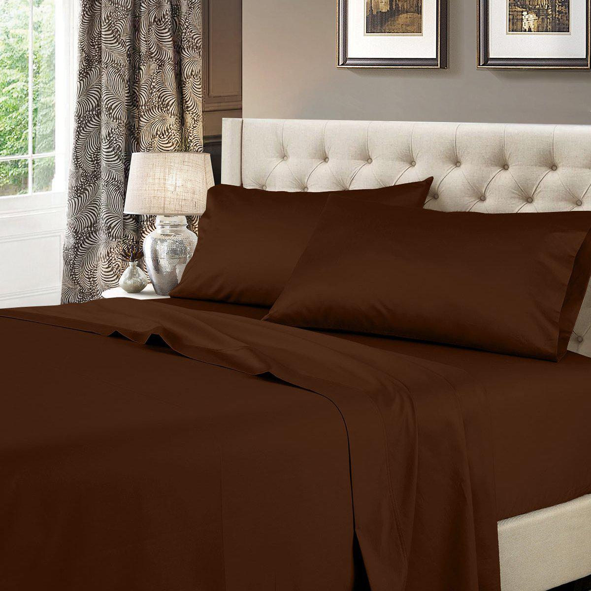 600 Thread Count Egyptian Cotton Sheets Set - 4 PC Twin, Deep Pocket Fitted, Flat Sheet & 2 Pillowcases (Chocolate Stripe)