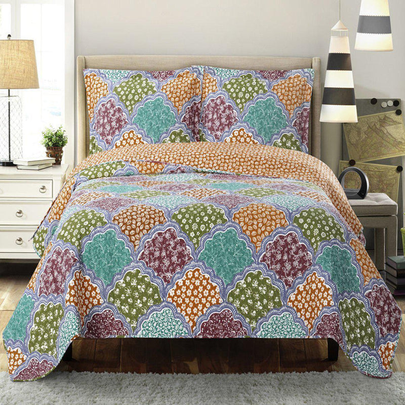 Dahlia Reversible Floral Pattern Bed Quilt Sets Hypoallergenic 100% Microfiber Set-Royal Tradition-Twin/Twin XL-Egyptian Linens