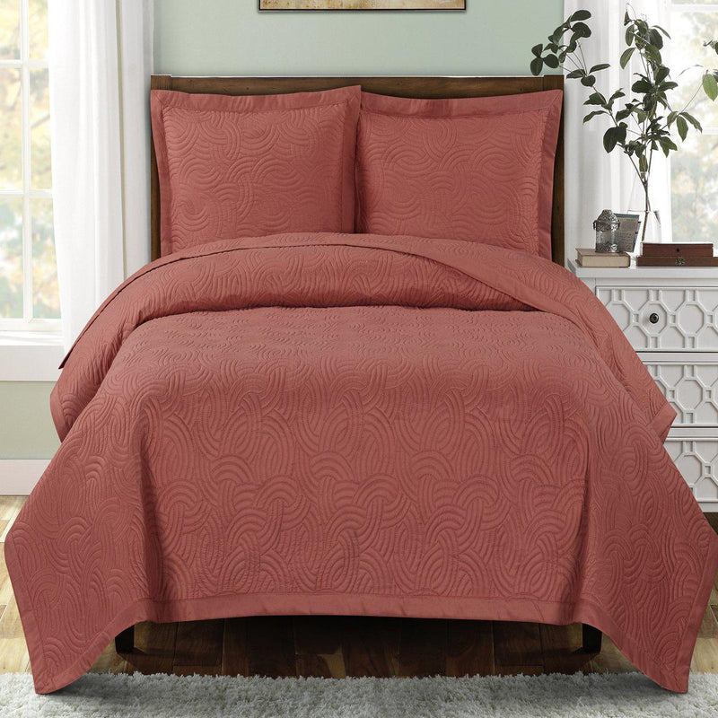 Emerson Ornamental Design Solid Quilted Coverlet Sets-Royal Tradition-Full/Queen-Coral-Egyptian Linens