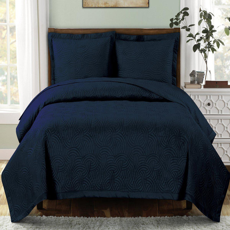 Emerson Ornamental Design Solid Quilted Coverlet Sets-Royal Tradition-Full/Queen-Navy-Egyptian Linens
