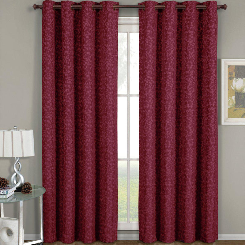 Fiorela Jacquard Drapes Floral Curtains Grommet Top Panel (Single)-Royal Tradition-54 x 63" Panel-Burgundy-Egyptian Linens