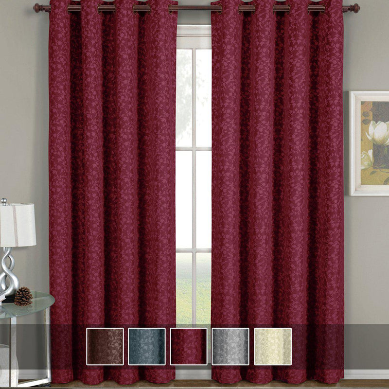 Fiorela Jacquard Drapes Floral Curtains Grommet Top Panel (Single)-Royal Tradition-Egyptian Linens